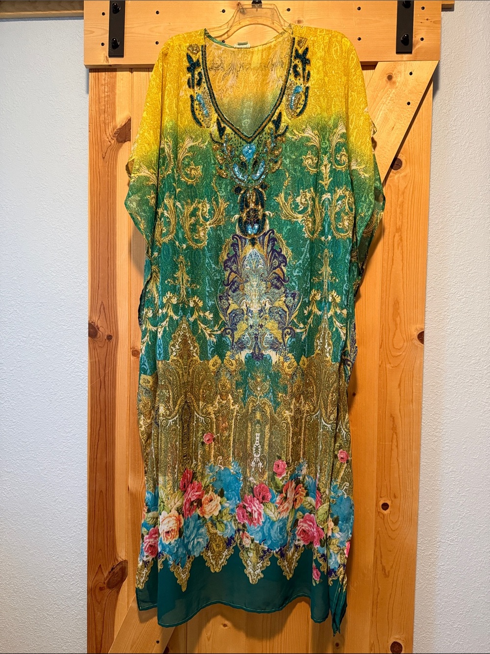 Vibrant Yellow-Green Floral Maxi Dress